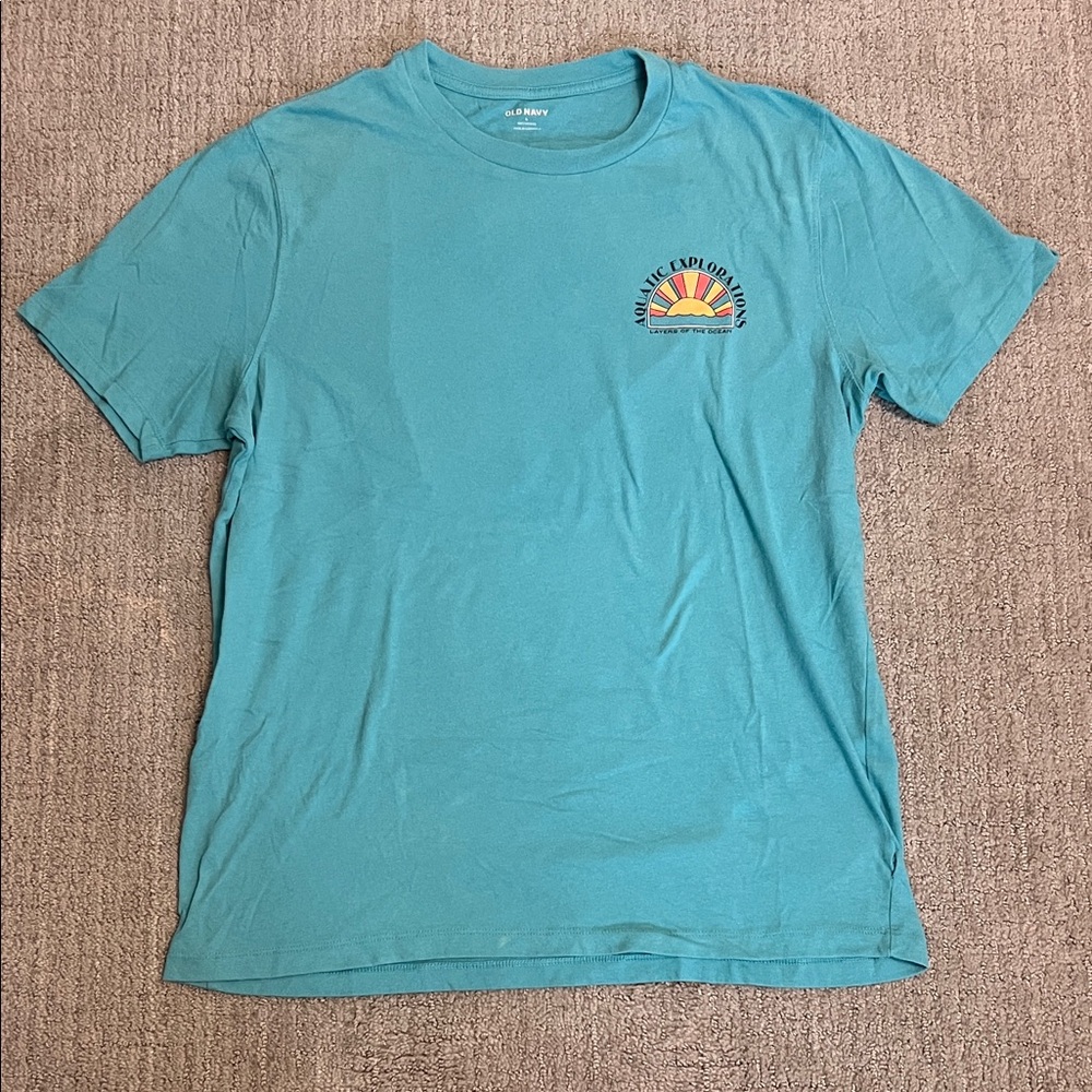 Men's Large Turquoise Blue Ocean Graphic T-Shirt